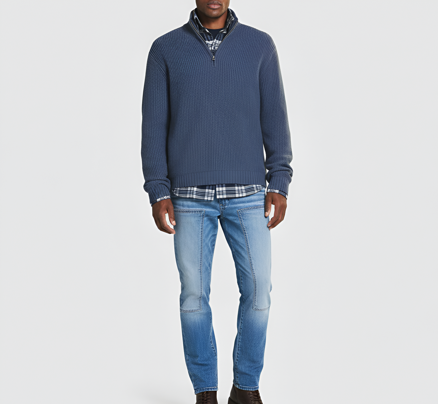 Men's Quarter Zip Sweater Ribbed Knit Regular Fit
