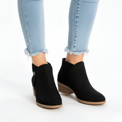 Women's Ankle Boots Block Heel Side Zip Casual - VibreMode