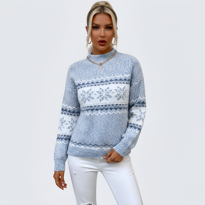 Women's Mock Neck Sweater Fair Isle Knit Long Sleeve Winter