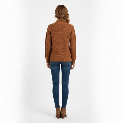 Women's Mock Neck Sweater Chestnut Brown Textured