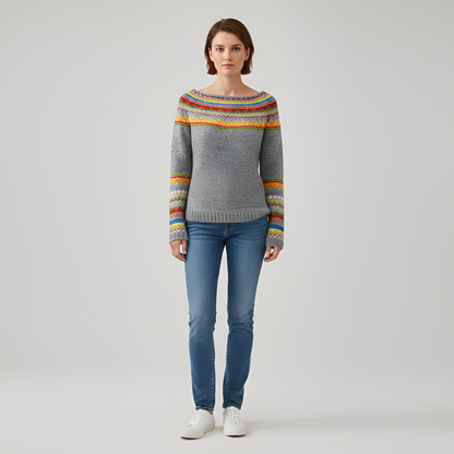 Women's Wool Blend Fair Isle Sweater Long Sleeve Pullover - VibreMode