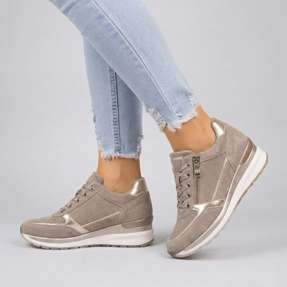 Women's Wedge Sneakers Side Zip Lace Up