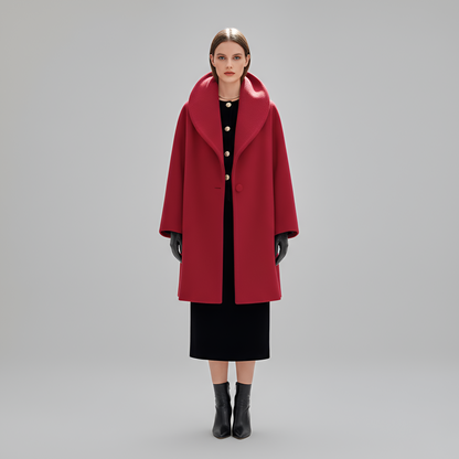 Women's Wool Blend Midi Coat Shawl Collar Winter