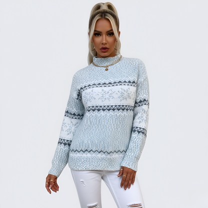 Women's Mock Neck Sweater Fair Isle Knit Long Sleeve Winter