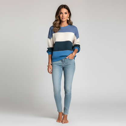 Women's Cotton Blend Sweater Pullover Long Sleeves Striped