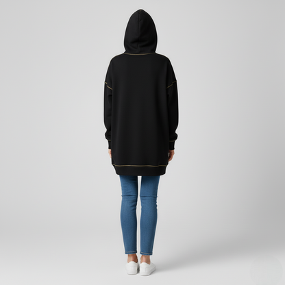 Women's Oversized Hoodie Black Cotton Contrast Stitching