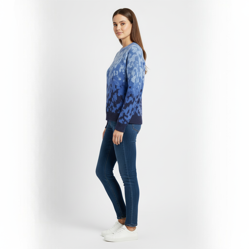 Women's Crew Neck Sweater Blue Ombre Knit
