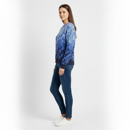 Women's Crew Neck Sweater Blue Ombre Knit