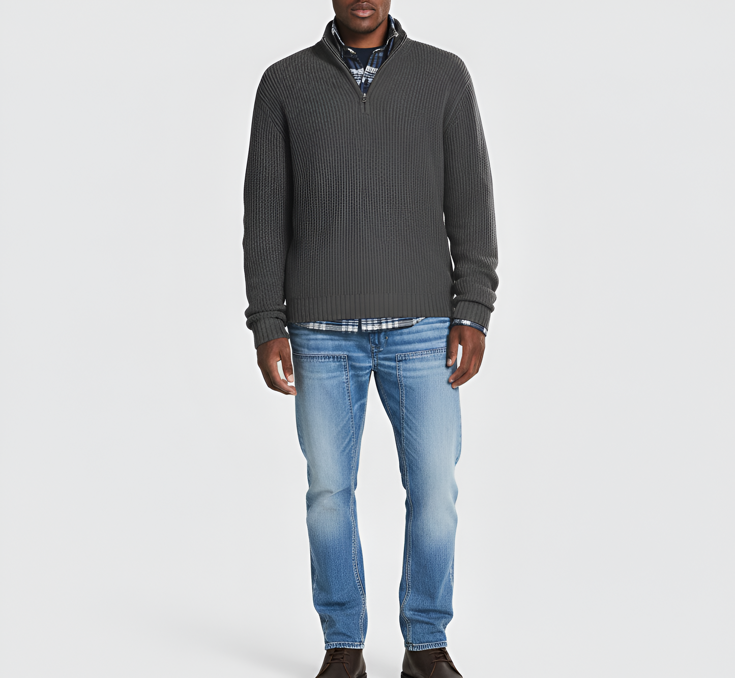 Men's Quarter Zip Sweater Ribbed Knit Regular Fit
