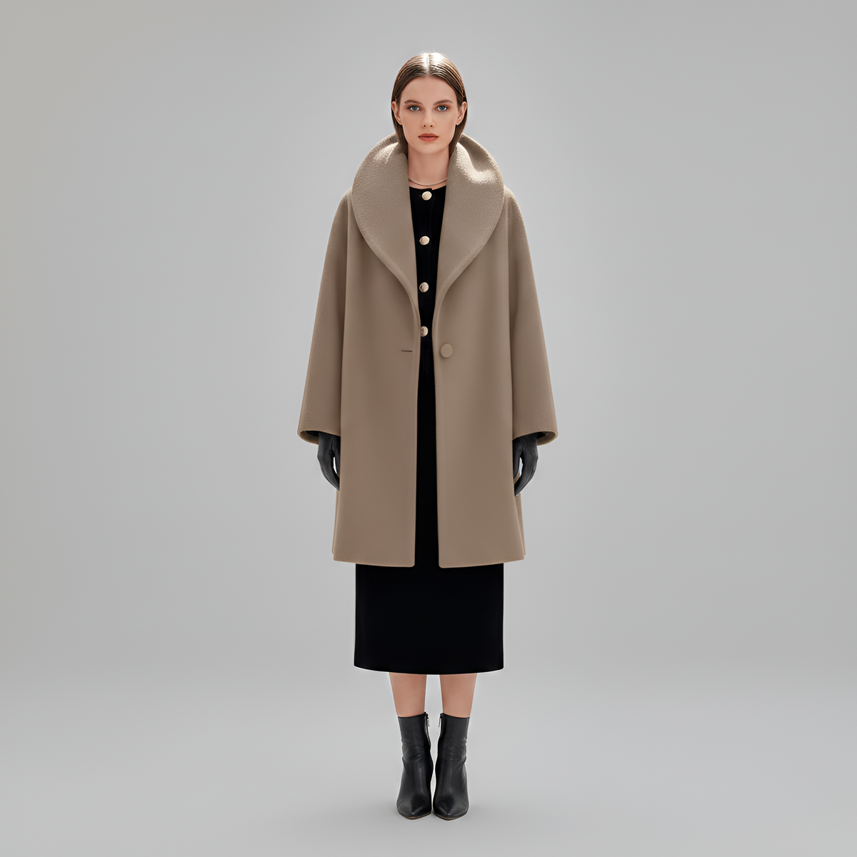 Women's Wool Blend Midi Coat Shawl Collar Winter