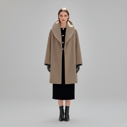Women's Wool Blend Midi Coat Shawl Collar Winter