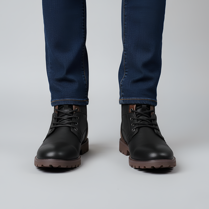 Men's Leather Ankle Boots Lace-Up Casual Brown - VibreMode