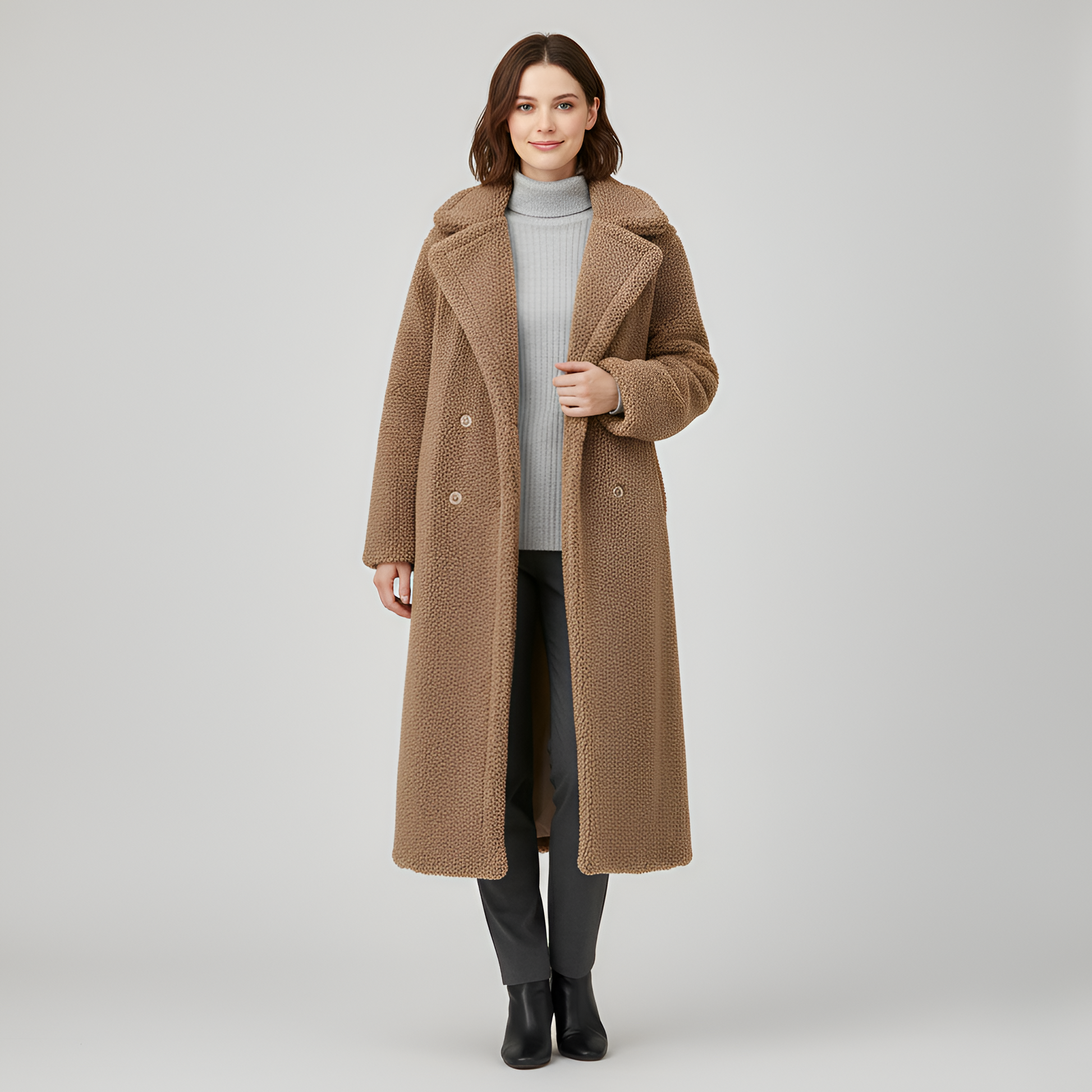 Women's Double Breasted Plush Coat Teddy Fur Long Winter - VibreMode