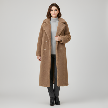 Women's Double Breasted Plush Coat Teddy Fur Long Winter - VibreMode