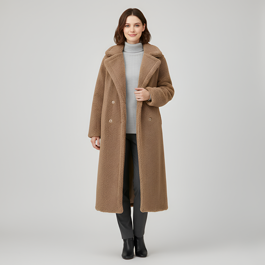 Women's Double Breasted Plush Coat Teddy Fur Long Winter - VibreMode