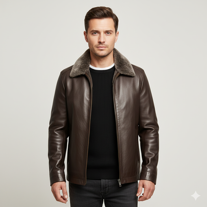 Men's Leather Motorcycle Jacket Warm Fleece Winter Coat