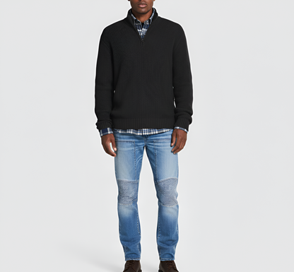 Men's Quarter Zip Sweater Ribbed Knit Regular Fit - VibreMode