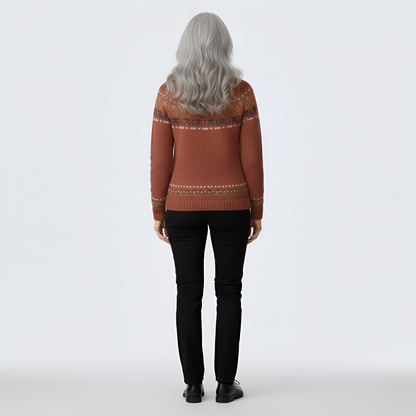 Women's Wool Crew Neck Sweater Fair Isle Pattern
