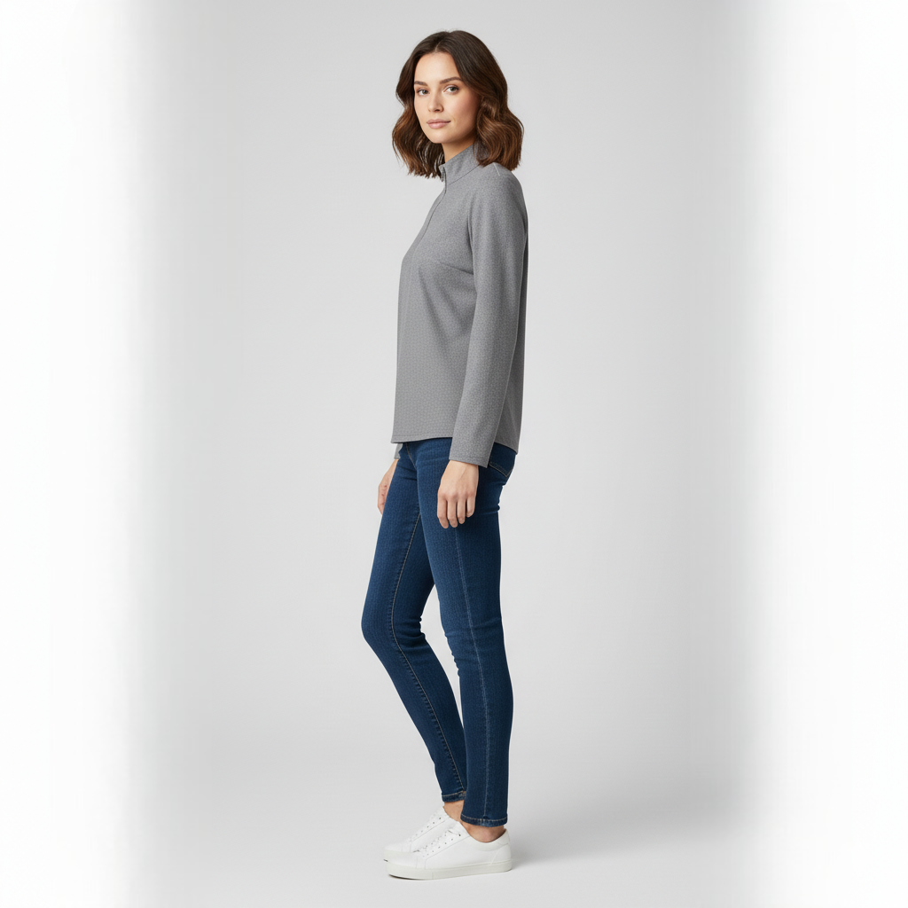 Women's Mock Neck Pullover Quarter Zip Textured