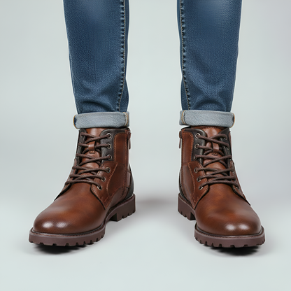 Men's Leather Ankle Boots Lace-Up Casual Brown