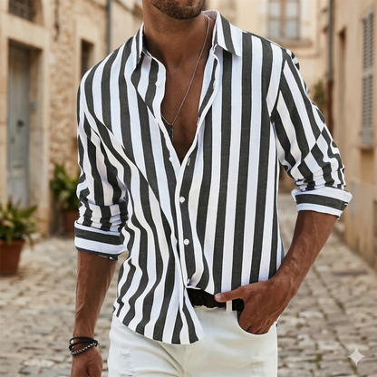 Men’s Striped Button-Down Shirt Casual Slim Fit Summer Shirt