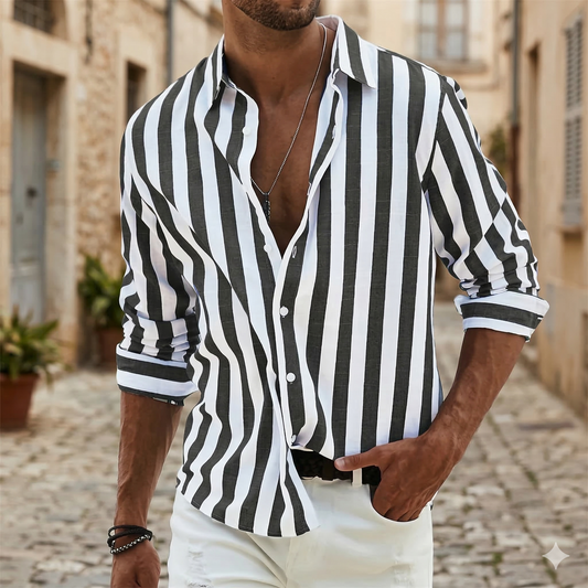Men’s Striped Button-Down Shirt Casual Slim Fit Summer Shirt