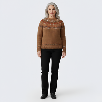 Women's Wool Crew Neck Sweater Fair Isle Pattern