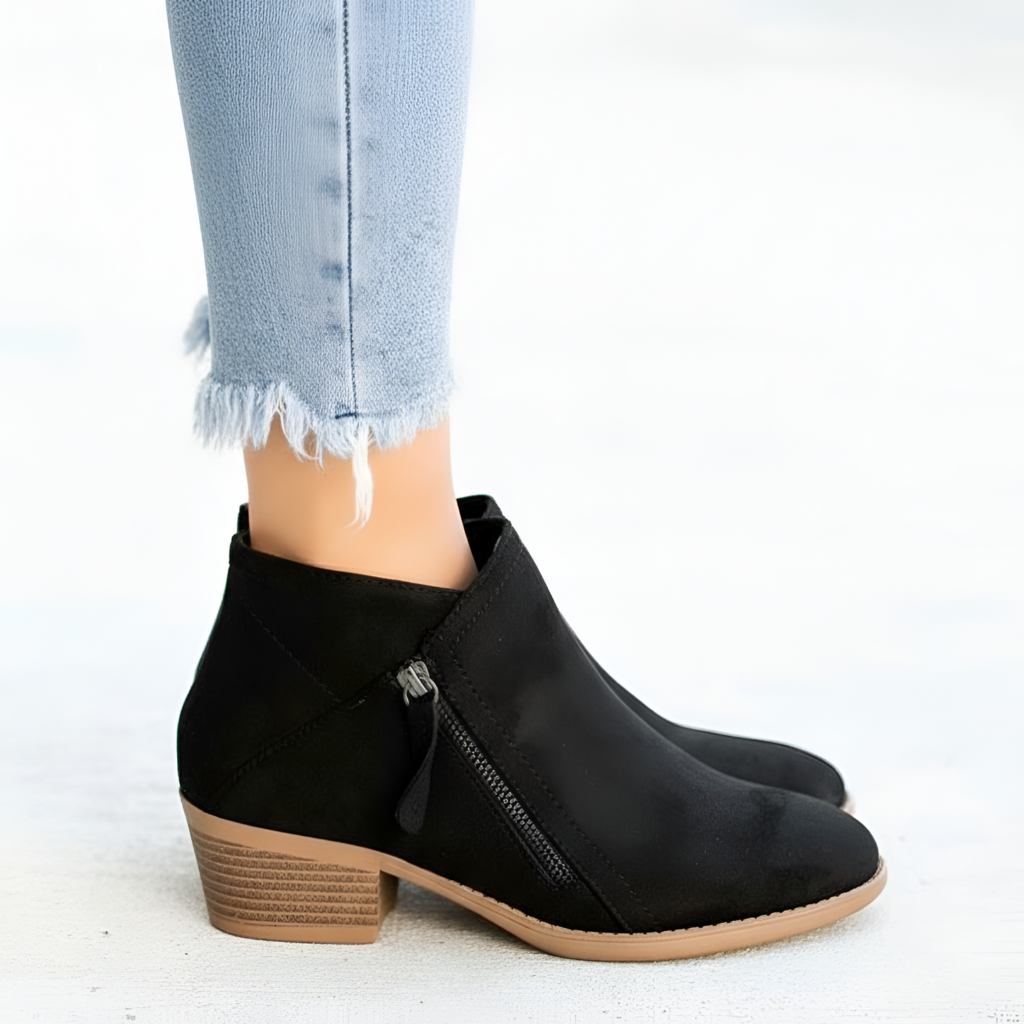 Women's Ankle Boots Block Heel Side Zip Casual