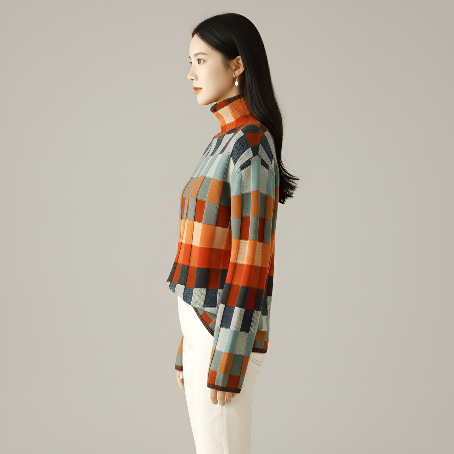Women's Long Sleeve Turtleneck Sweater Geometric Pattern Pullover