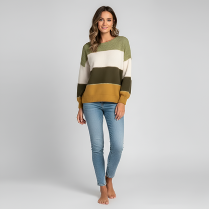 Women's Cotton Blend Sweater Pullover Long Sleeves Striped