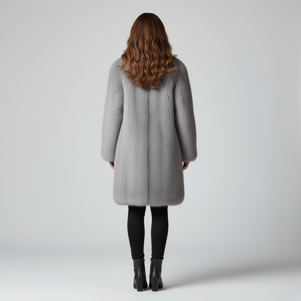 Women's Faux Fur Long Coat Gray Wide Lapel Collar