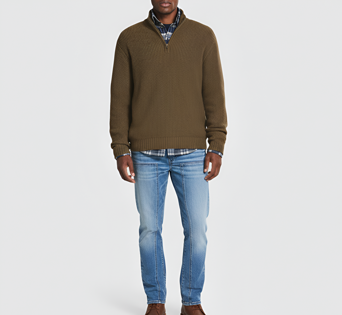 Men's Quarter Zip Sweater Ribbed Knit Regular Fit