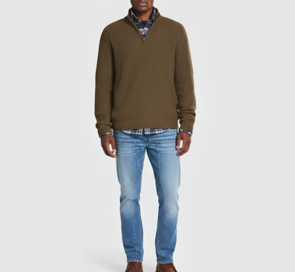 Men's Quarter Zip Sweater Ribbed Knit Regular Fit
