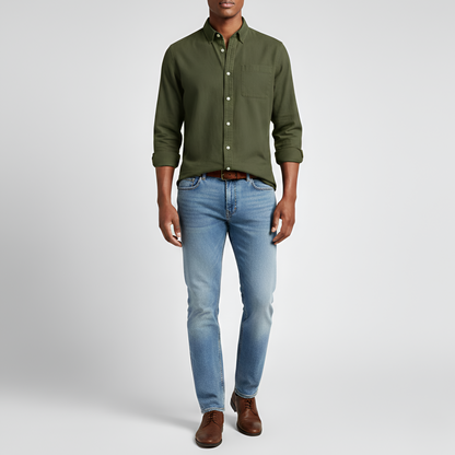 Men's Cotton Long Sleeve Button Down Shirt Casual Fit