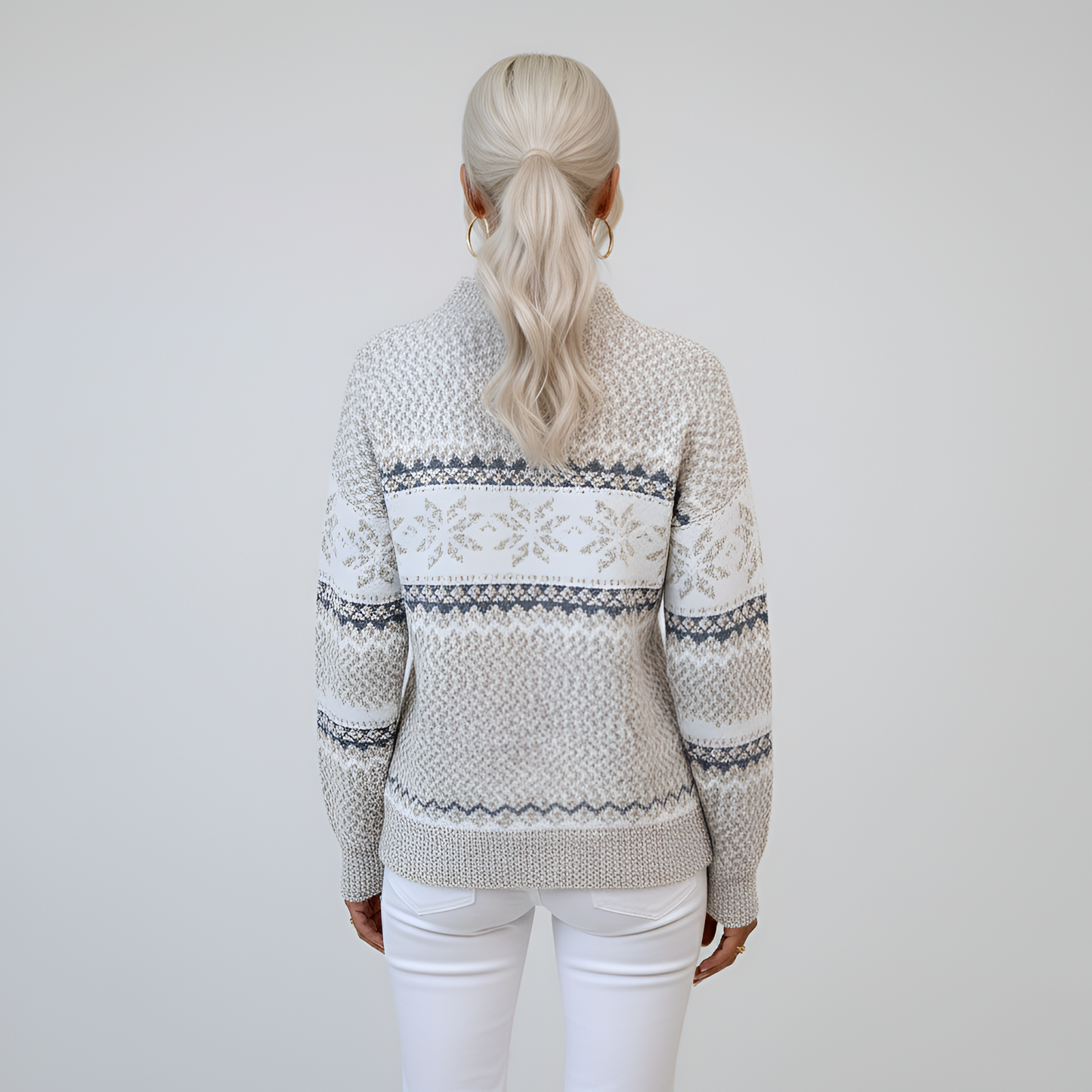 Women's Mock Neck Sweater Fair Isle Knit Long Sleeve Winter