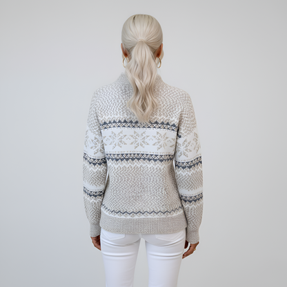 Women's Mock Neck Sweater Fair Isle Knit Long Sleeve Winter