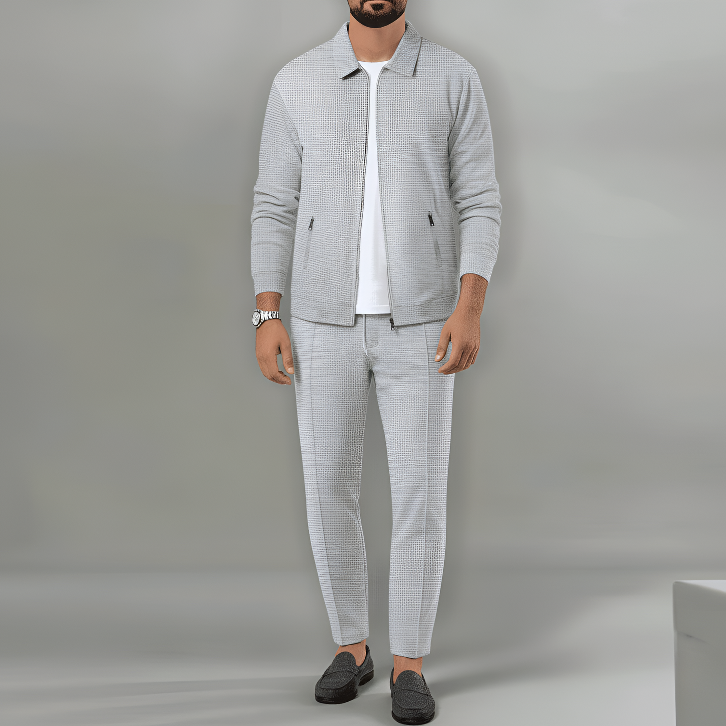 Men's Waffle Knit Tracksuit Lounge Set Jacket and Pants