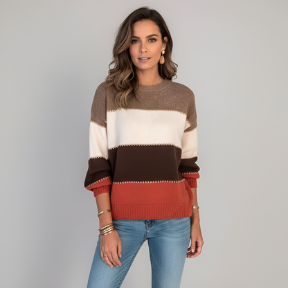 Women's Cotton Blend Sweater Pullover Long Sleeves Striped