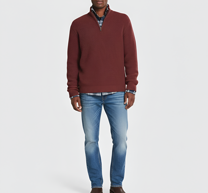 Men's Quarter Zip Sweater Ribbed Knit Regular Fit