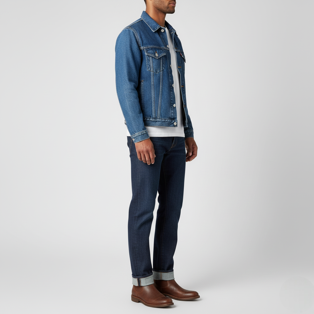 Men's Denim Trucker Jacket Mid-Wash Blue