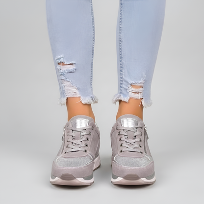 Women's Wedge Sneakers Side Zip Lace Up