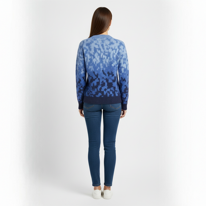 Women's Crew Neck Sweater Blue Ombre Knit