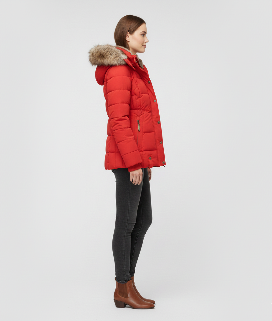 Women's Insulated Quilted Coat Hooded Faux Fur Trim Black
