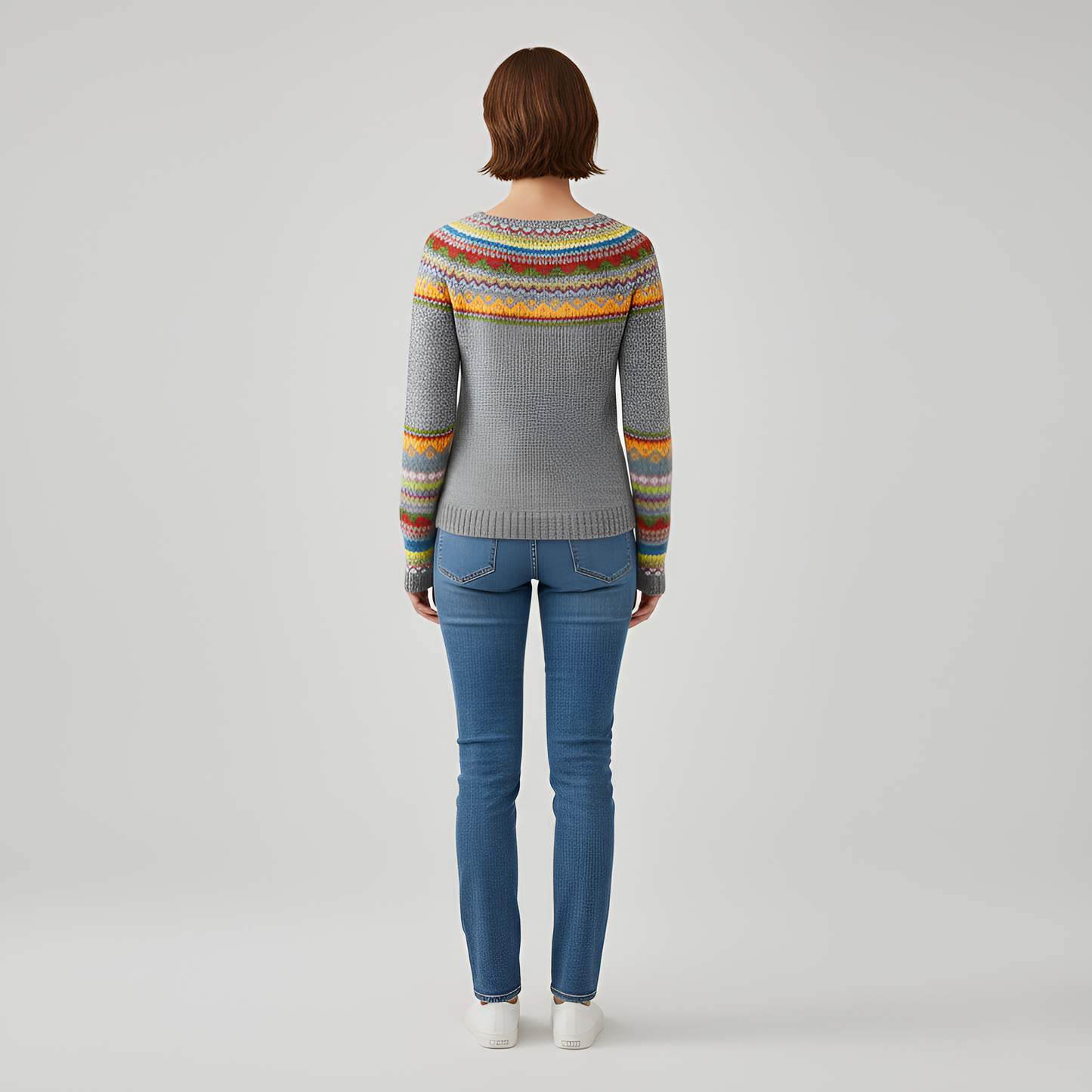 Women's Wool Blend Fair Isle Sweater Long Sleeve Pullover
