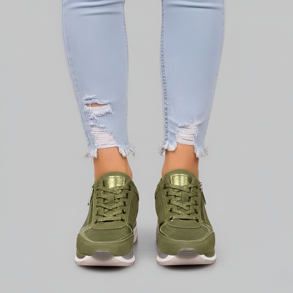 Women's Wedge Sneakers Side Zip Lace Up
