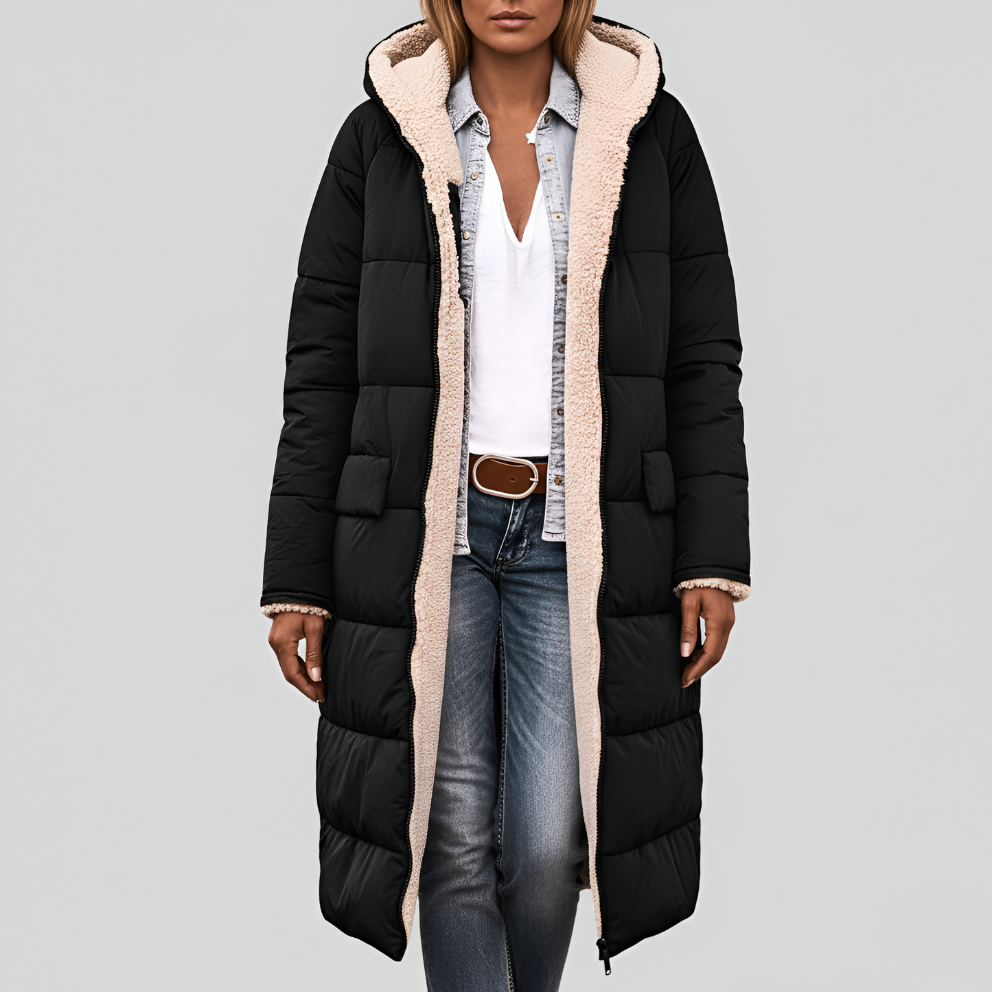 Women's Quilted Winter Coat Faux Fur Lined Hooded