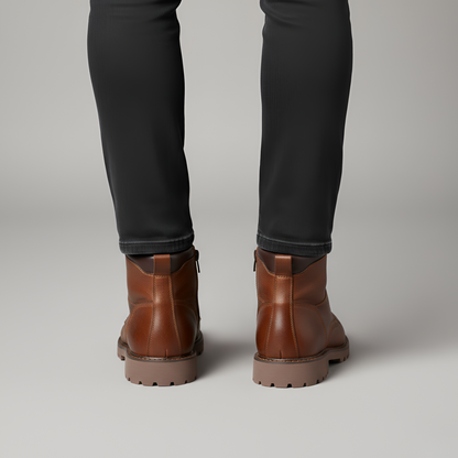 Men's Leather Ankle Boots Rugged Sole Brown