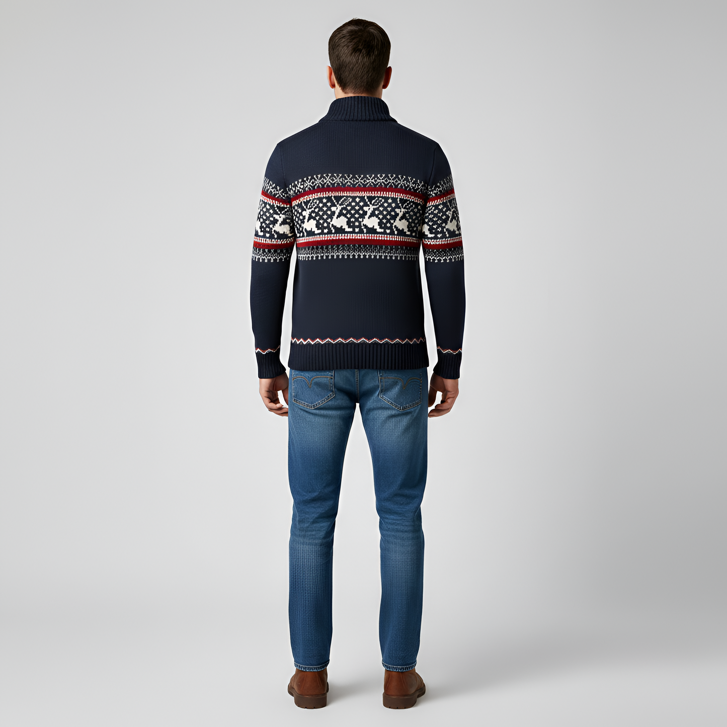 Men's Wool Blend Half Zip Sweater Fair Isle Pattern