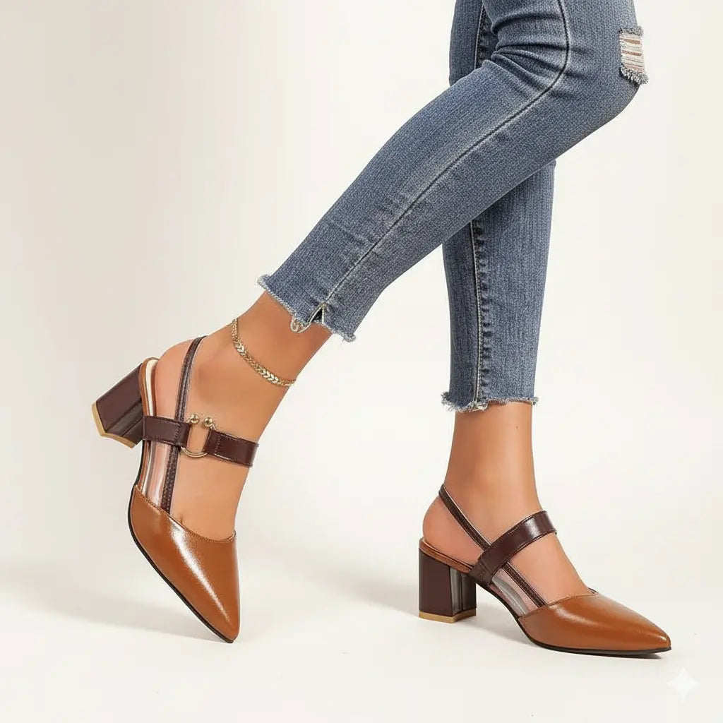 Women's Low Block Heel Slingback Shoes - VibreMode