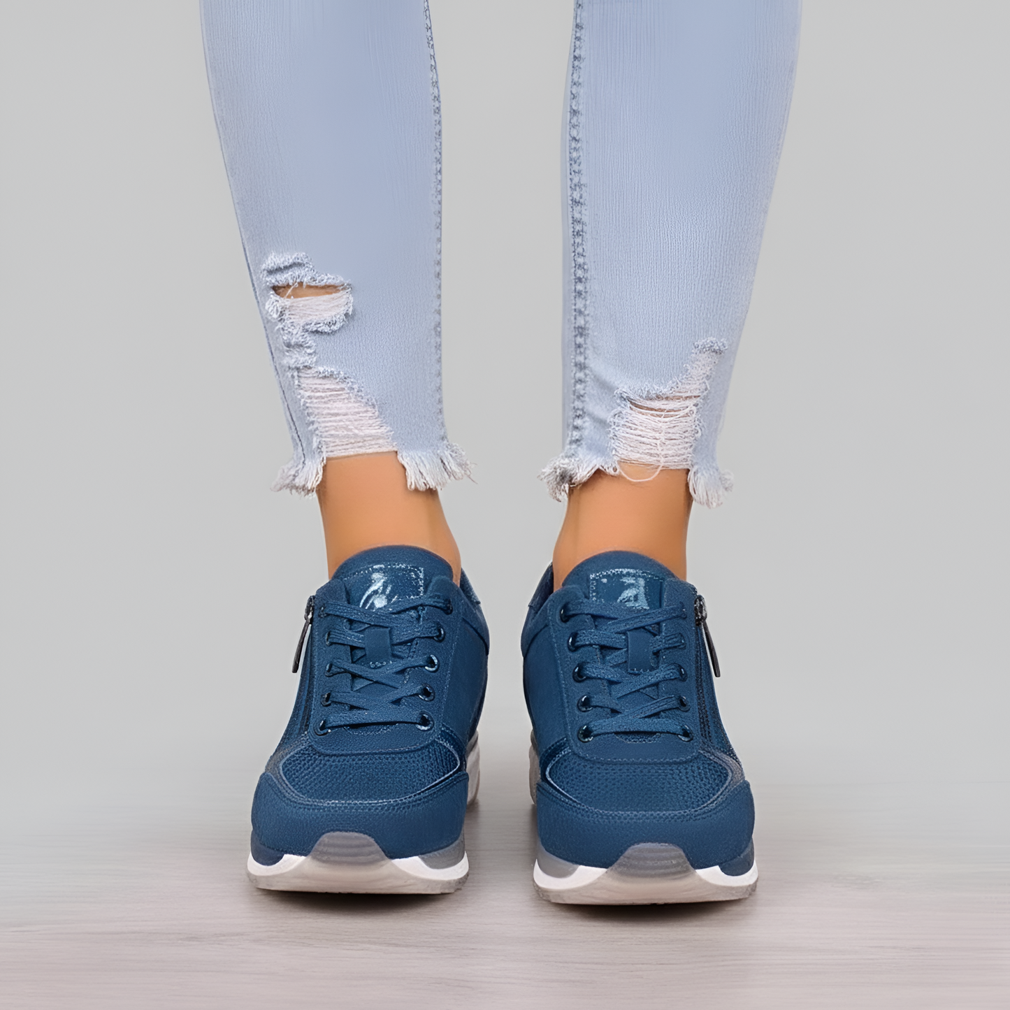 Women's Wedge Sneakers Side Zip Lace Up